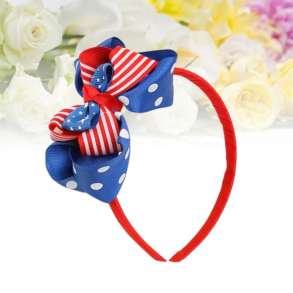 

Patriotic Hair Band Headband Striped Girls Hairdress for National Flag Day Independence Day Exquisite Bowknot Design Practical