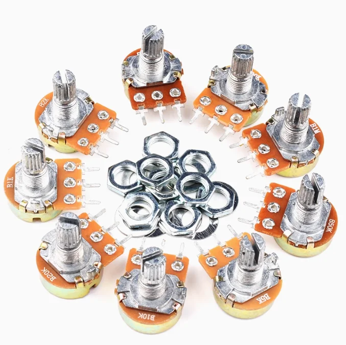 9 Values * 1PCS=9PCS WTH148 B1K 2K 5K 10K 20K 50K 100K 500K 1M 15mm 3pin Potentiometer kit(with cap) Assorted Pack Set