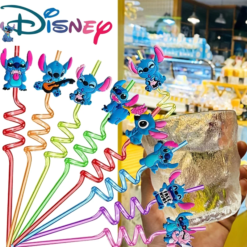 

8PCS Disney Stitch Anime Figure Reusable Straw Kawaii Cartoon Lilo & Stitch Kid Party Decoration Supplies Children Birthday Gift