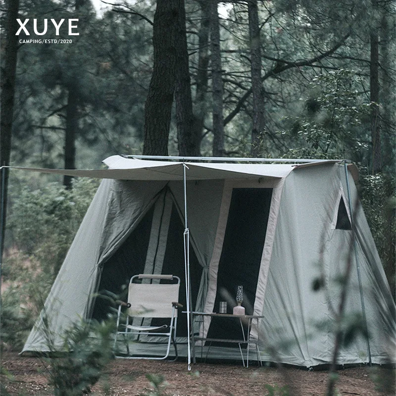 Outdoor Camping Tent, 300x300x200cm Cotton Retro Arched Tent, Waterproof Glamping Cabin Tent