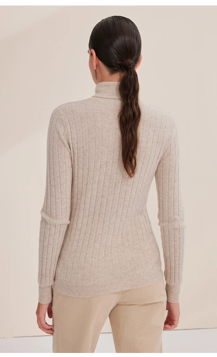 BY3521239 Luxuriöser Damen-Kaschmir-Rollkragenpullover, weicher, gerippter, schmal geschnittener Pullover, Winter-Strickware mit hohem Kragen – Detail 16