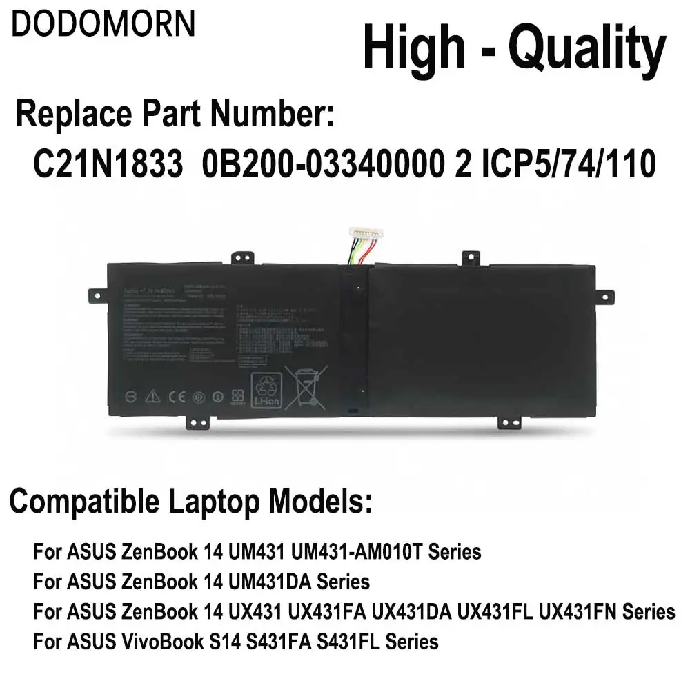 C21N1833 Laptop Battery For ASUS ZenBook 14 UM431 UM431DA-AM020T UX431 UX431FA UX431FN UX431FL UX431DA UX431FN-AN002T