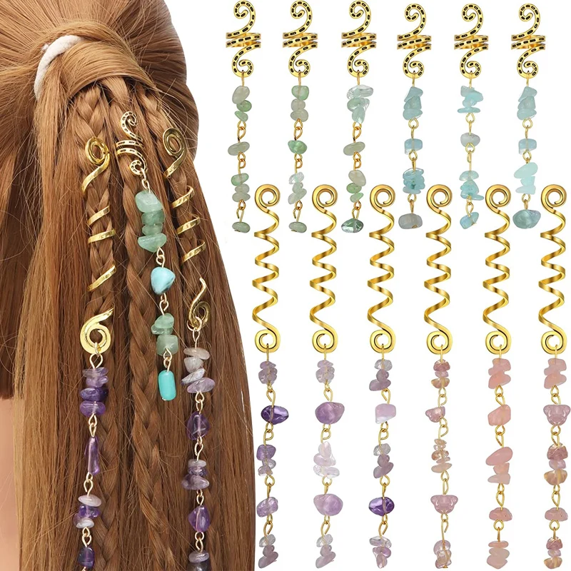 Fashion Dangle Dreadlock Beading Jewelry Crystal Stone Braided Hair Jewelry Dread Sleeves Dreadlock Accessories Ethnic Headwear