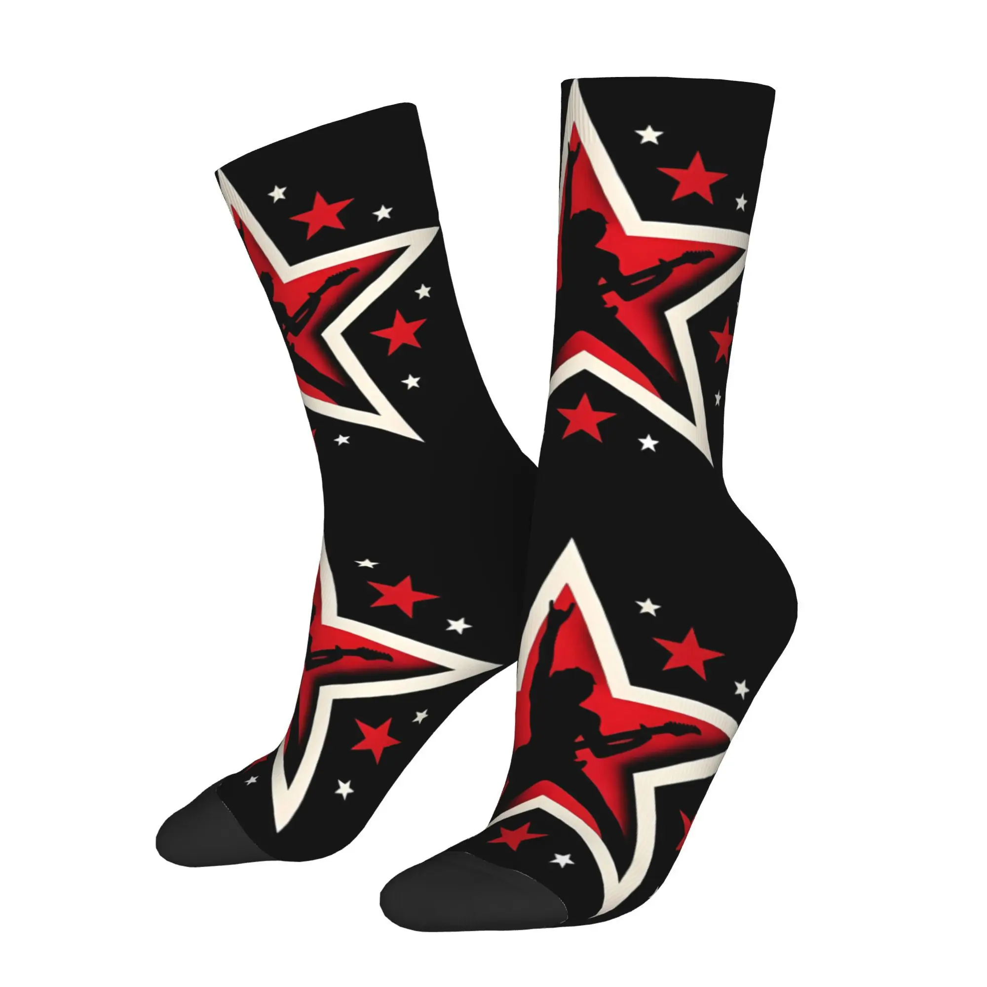 

Funny Crazy Sock for Men Rock Legend Silhouette Star Vintage Krautrock Rock Band Pattern Printed Crew Sock Novelty Gift