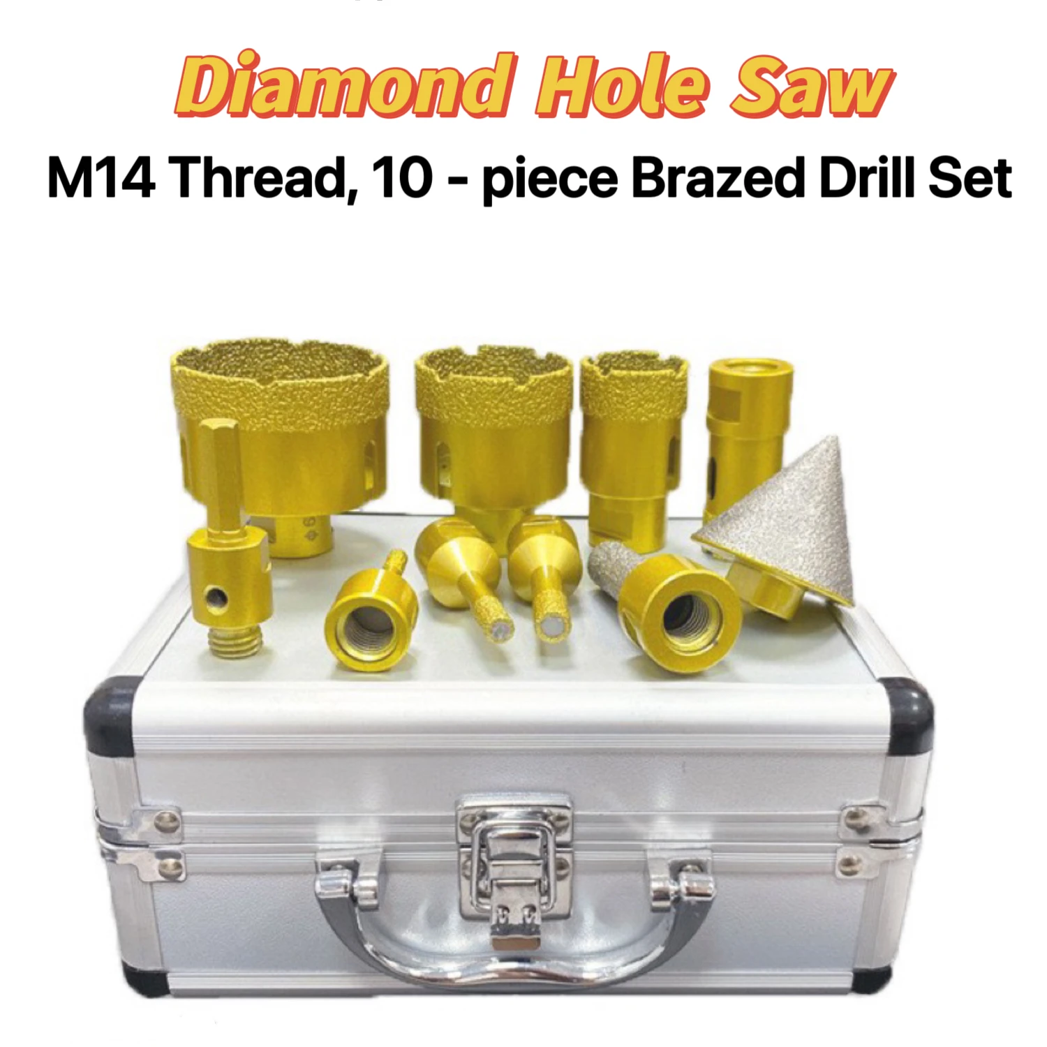 

10pcs M14 Diamond Hole Saw Set, Brazed Technology, Efficient Drilling