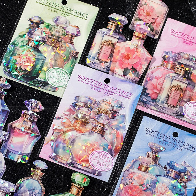 10Pcs/Pack Bottled Romance Series Scrapbooking Decorative Stickers Perfect for Colalge Journaling Craft Diy Supplies