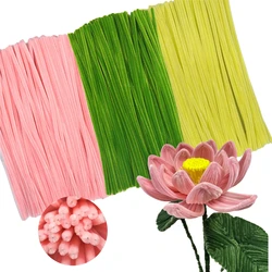 300 Pink Green Yellow Pipe Cleaner With 20 Flower Stem Wire 150 Flower Core 150 Beads, DIY Lotus Handmade Material Bag