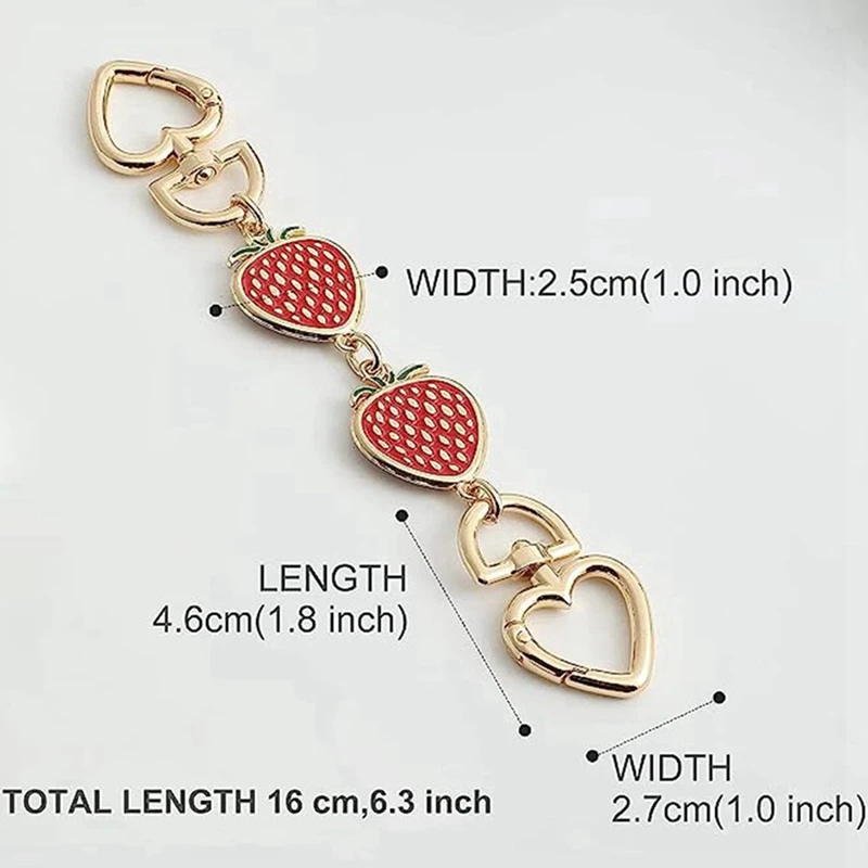 Purse Chain,Bag Extender Purse Chain Strap For Women Bags Purse Shoulder Belt Chain Red Strawberry Heart 2Pcs