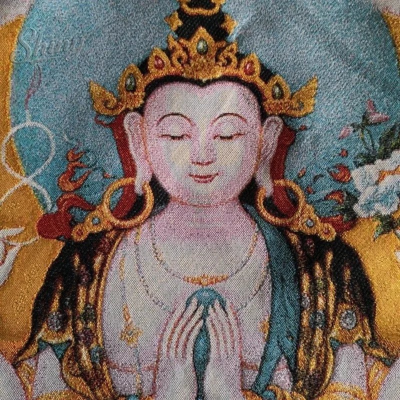 35.4″ Four-Armed Avalokiteshvara Bodhisattva Brocade Tibetan Tangka Embroidery Painting Gold Thread