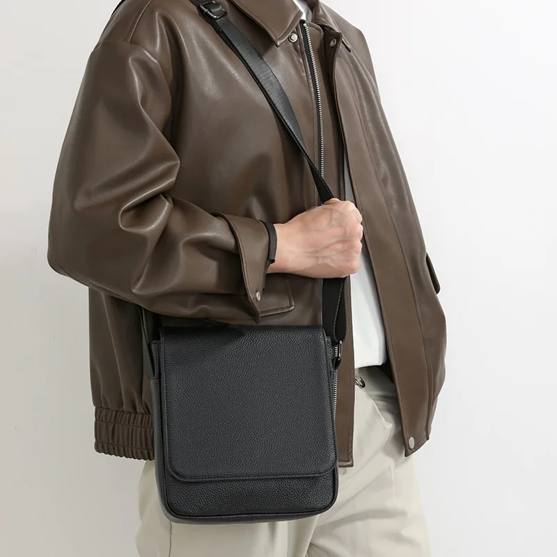 Men's Trendy Premium Vibe Genuine Cowhide Crossbody bags Minimalist Single Shoulder Bags Casual Messenger Bag for Business Bolsa
