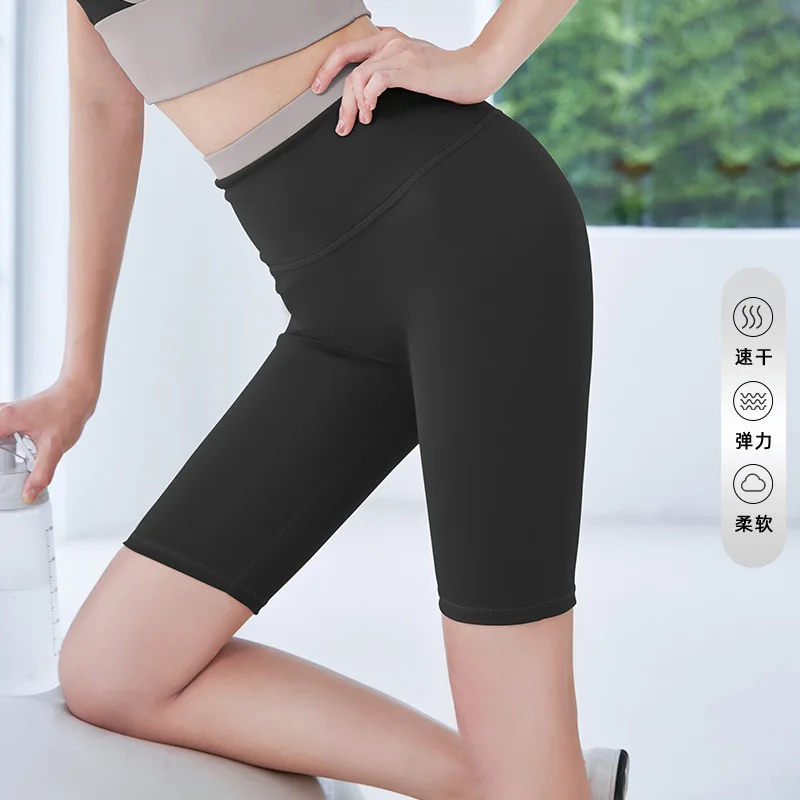 

2024 spliced five-point pants no T line quick-drying seamless high-waisted gym shorts running sports yoga pants women