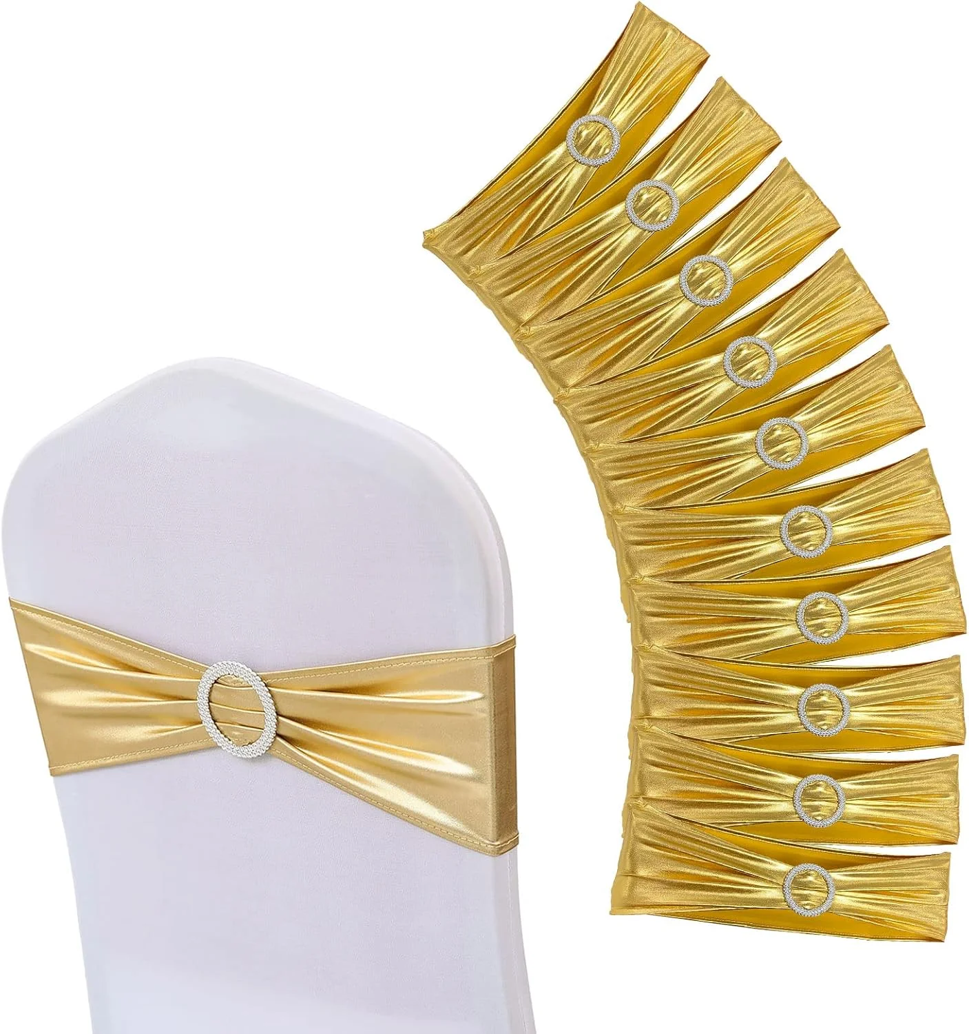 20 Pieces of Elastic Chair Back Covers for Decoration, No-Tie Chair Back Ties, Gold-Stamped Fabric Elastic Chair Back Straps - Suitable for Weddings, Banquets, Parties, Birthday Decorations, Celebrations, Hotel Events, and Universal Chair Back Bow Tie Decorations