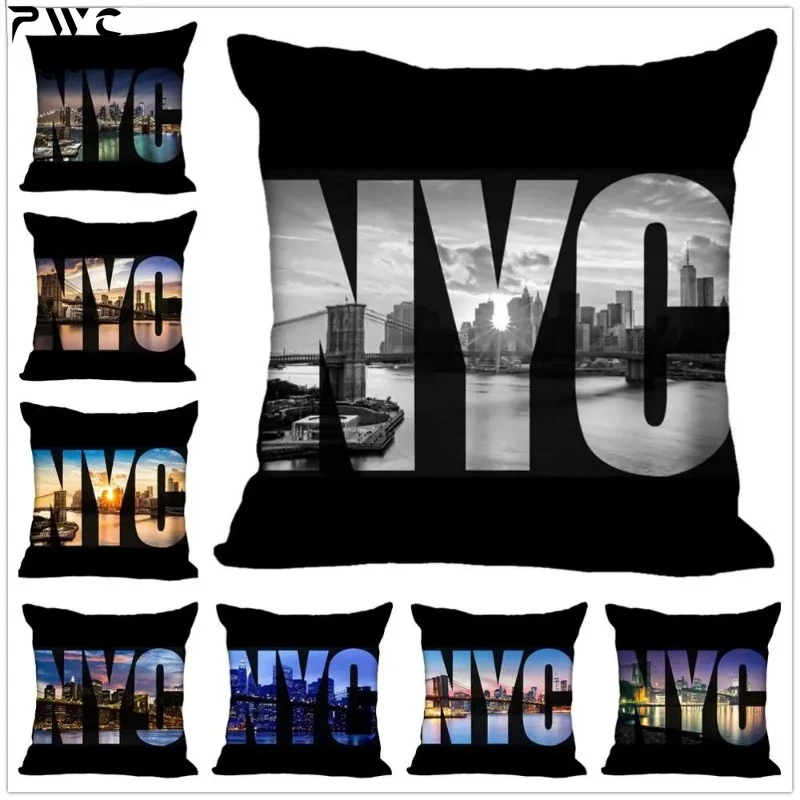 

Custom New York Pillow Cases Brooklyn Bridge Square Pillowcase Christmas Zippered Pillow Cover 40*40cm,45*45cm(One Side)