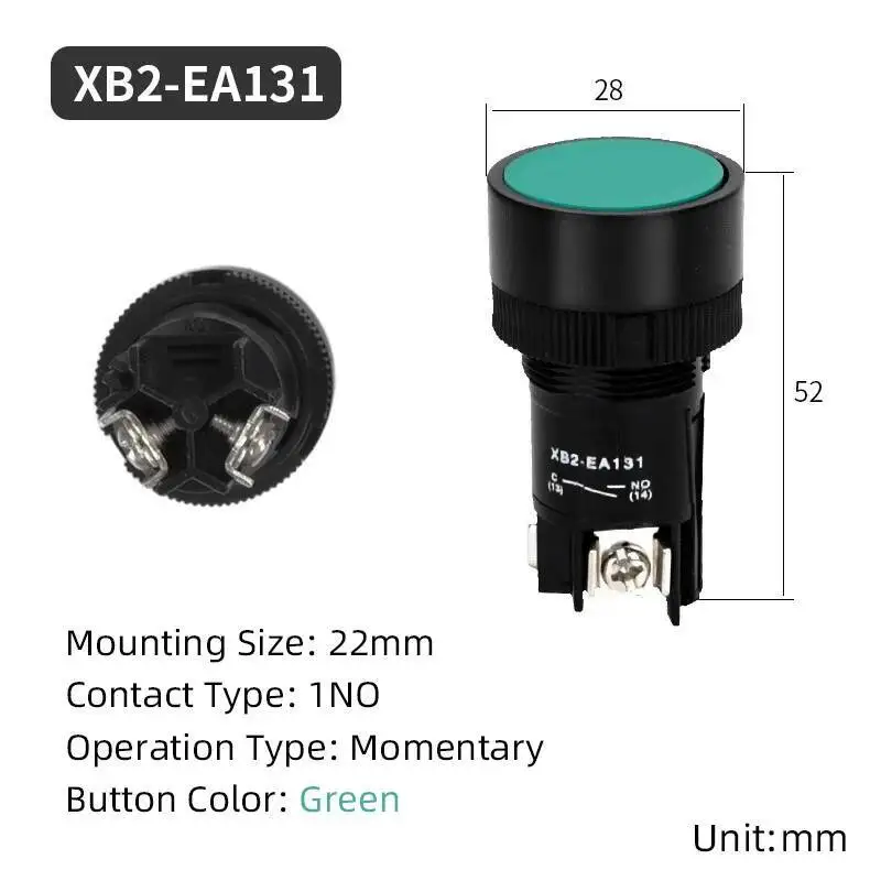 22mm Momentary Reset Flat Push Button Switch NO NC XB2-EA142 XB2-EA131 XB2-EA121 EA135 EA145