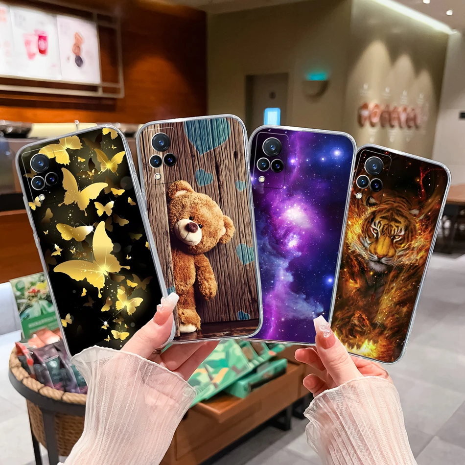 New Case For Vivo V21 V21E Stylish Painted Back Cover Soft TPU Silicone Transparent Shockproof Bumper For Vivo V 21 E Funda Capa