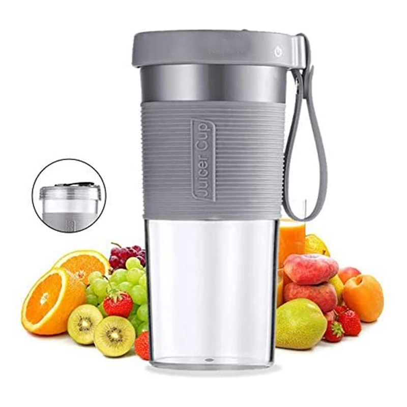 Mini Portable Blender,Smoothie Shake Maker with Three Blades, Multi-Function Handheld Juicer Cup,320ML,Grey