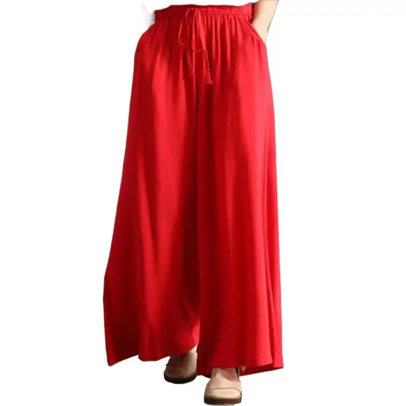 Women Summer Vintage cotton Linen Pants Long Palazzo 2024 Spring Celmia Casual Loose Wide Leg Pants skirts Trousers 6XL 7XL