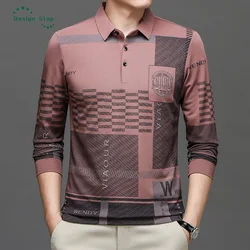 Fashion Brand Men's Long Sleeve Polo Shirt Printed Casual Turn-down Collar T Shirt Pullover Polos