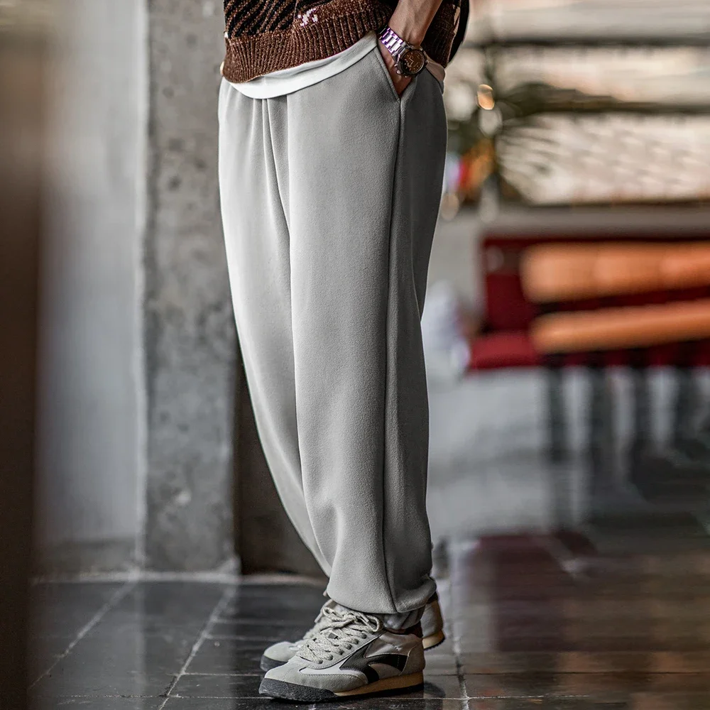 Maden Pantaloni sportivi con risvolto in pile polare tinta unita casual da uomo Pantaloni foderati in pile in vita elastica Pantaloni sportivi caldi a gamba dritta