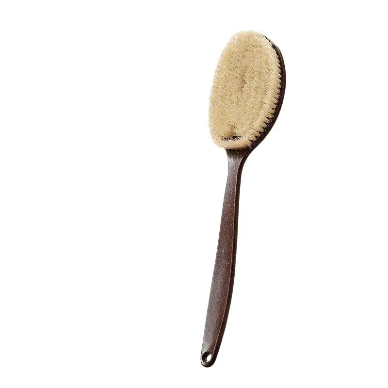 Natural Boar Bristle Long Handle Shower Brush Coconut Fiber Deep Cleansing Wet Dry Dual Use Exfoliating Scrub for Back Body Care