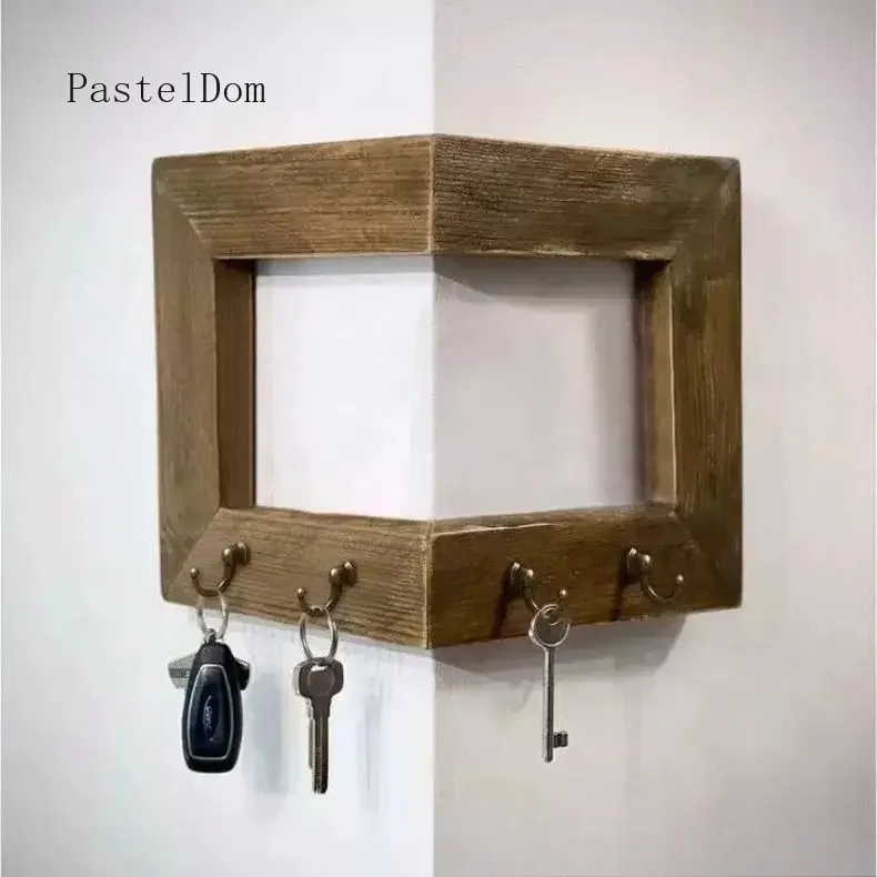 Wall Mounted Wooden Key Hanger for Home Corner, Simple Entry & Bedroom Hook Rack, Keychain Storage Shelf