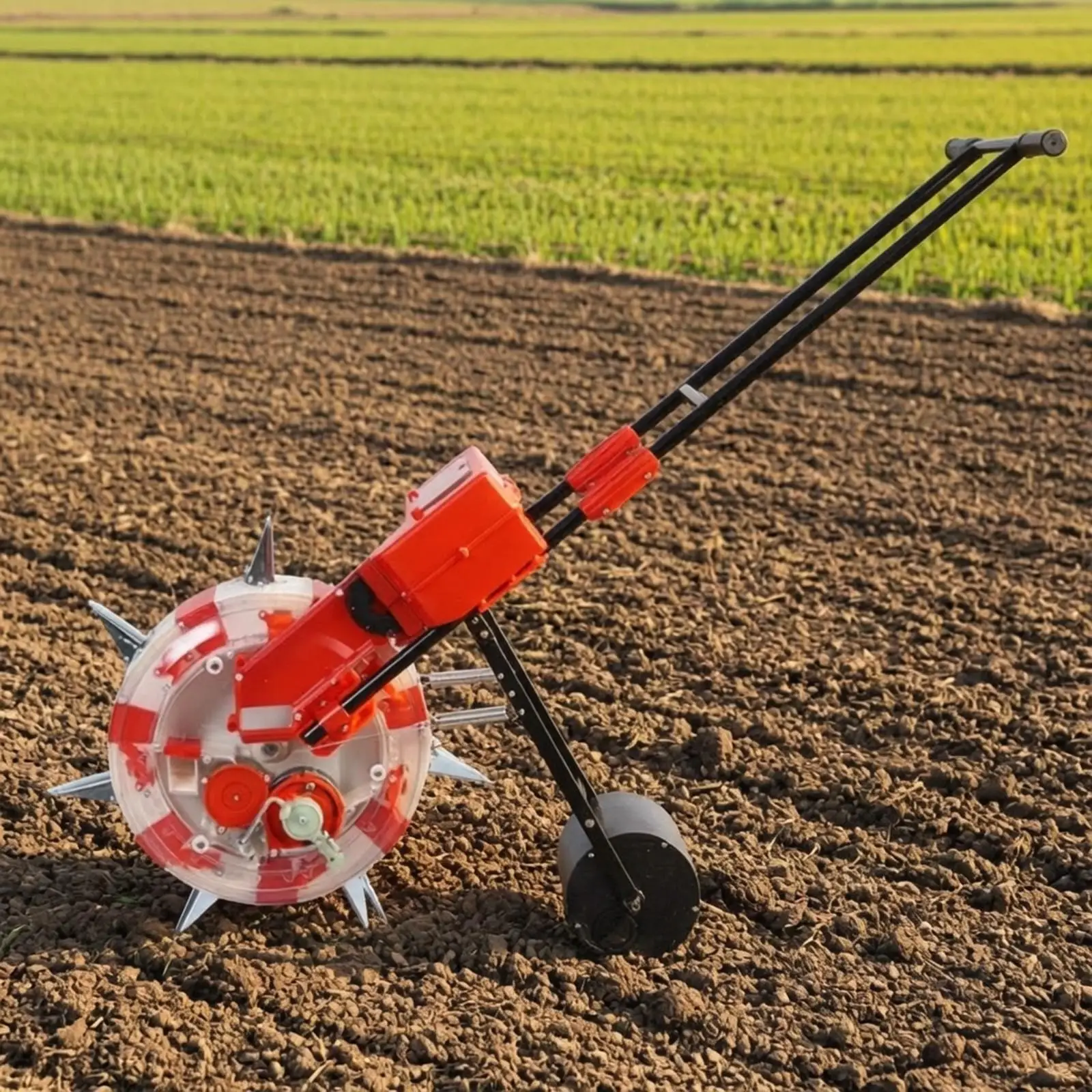 Seed Planter Tool Hand Push Seeder for Garden Corn Maize Vegetables Manual Sowing Machine with Steel Spikes