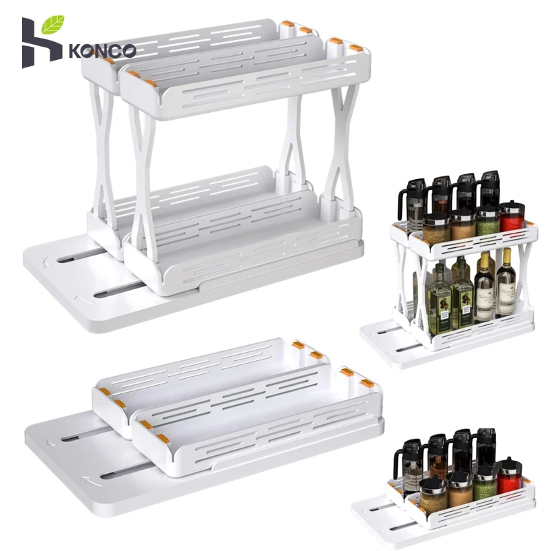 1/2 Tier Rotate Spice Rack Organizer Swivel Spice Rack Shelves for Kitchen Multi-Function Seasoning Spice Jar Storage Rack