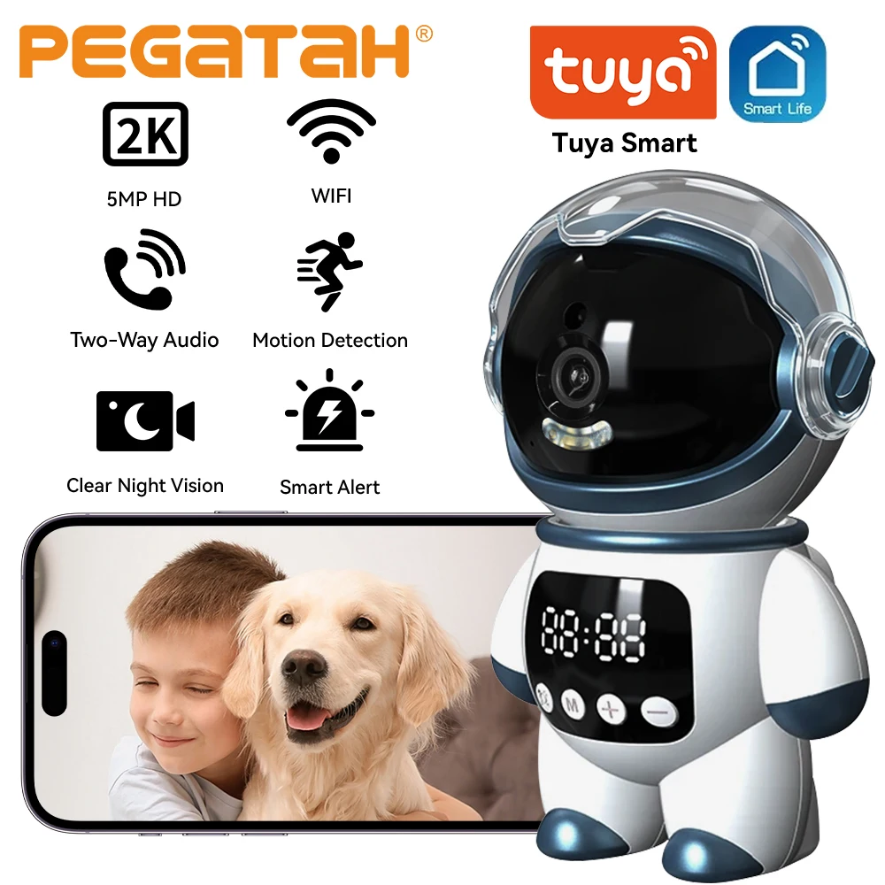 جهاز مراقبة الطفل لطيف لرائد الفضاء بدقة 5 ميجابكسل مع كاميرا Tuya WiFi داخلية PTZ بلمسة واحدة 360 °   تتبع تلقائي للرؤية الليلية الملونة 2-Way Talk
