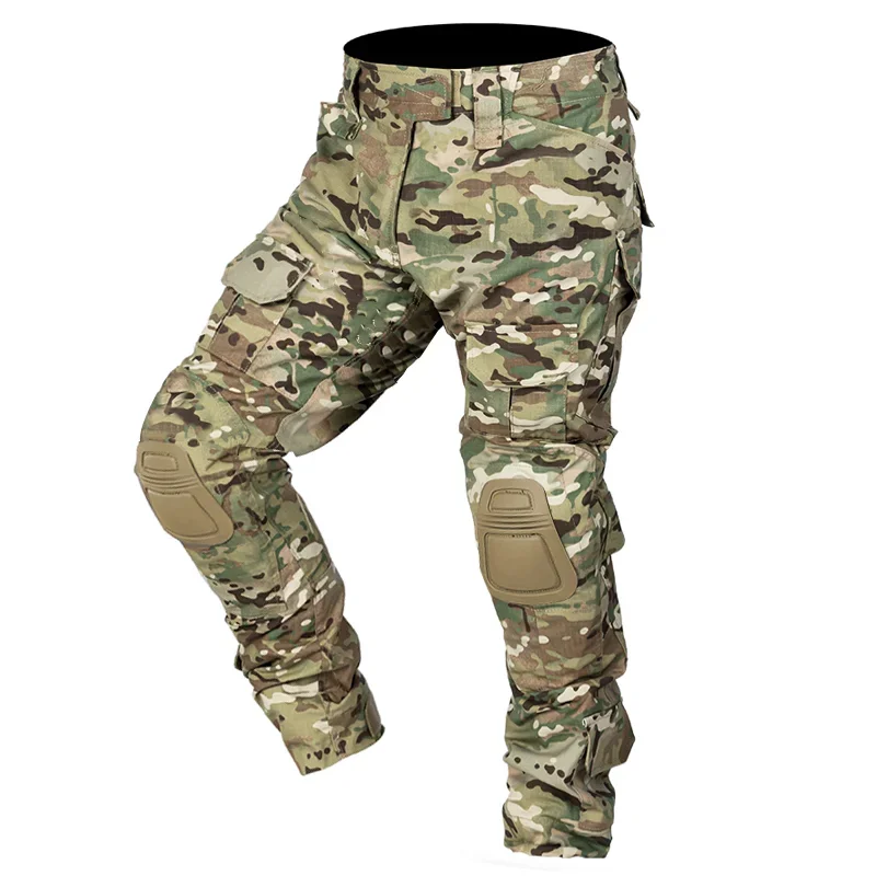 Men Outdoor Combat Pants Trousers Sport with Knee Pads Tactical Cargo Camo Training Trekking Hunting Clothes Wear-resisting