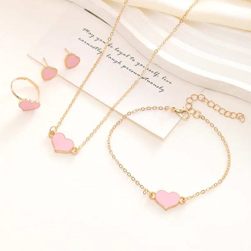 Love Necklace Bracelet Ring Earring Set Jewelry for Women Fashion Versatile Accessories Brand Design Jewelry Four Piece Set Gift