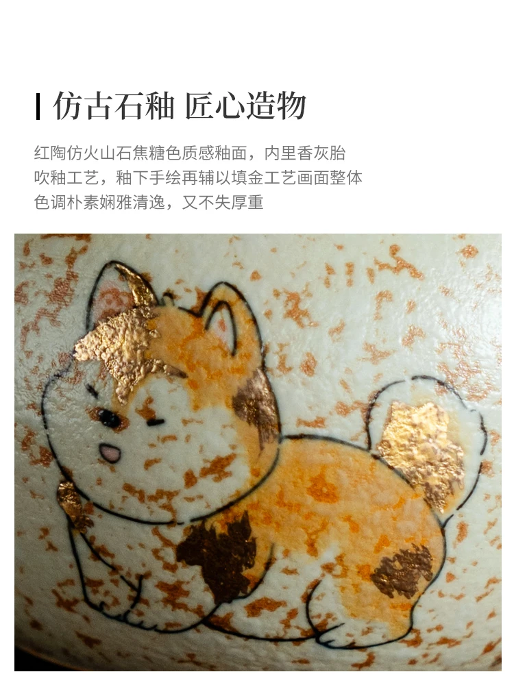 Ceramic Tea Maker Blue and White Firestone Red Pure Hand Drawing Cute Cat Little Teapot High-End Household Anti-Scald Single