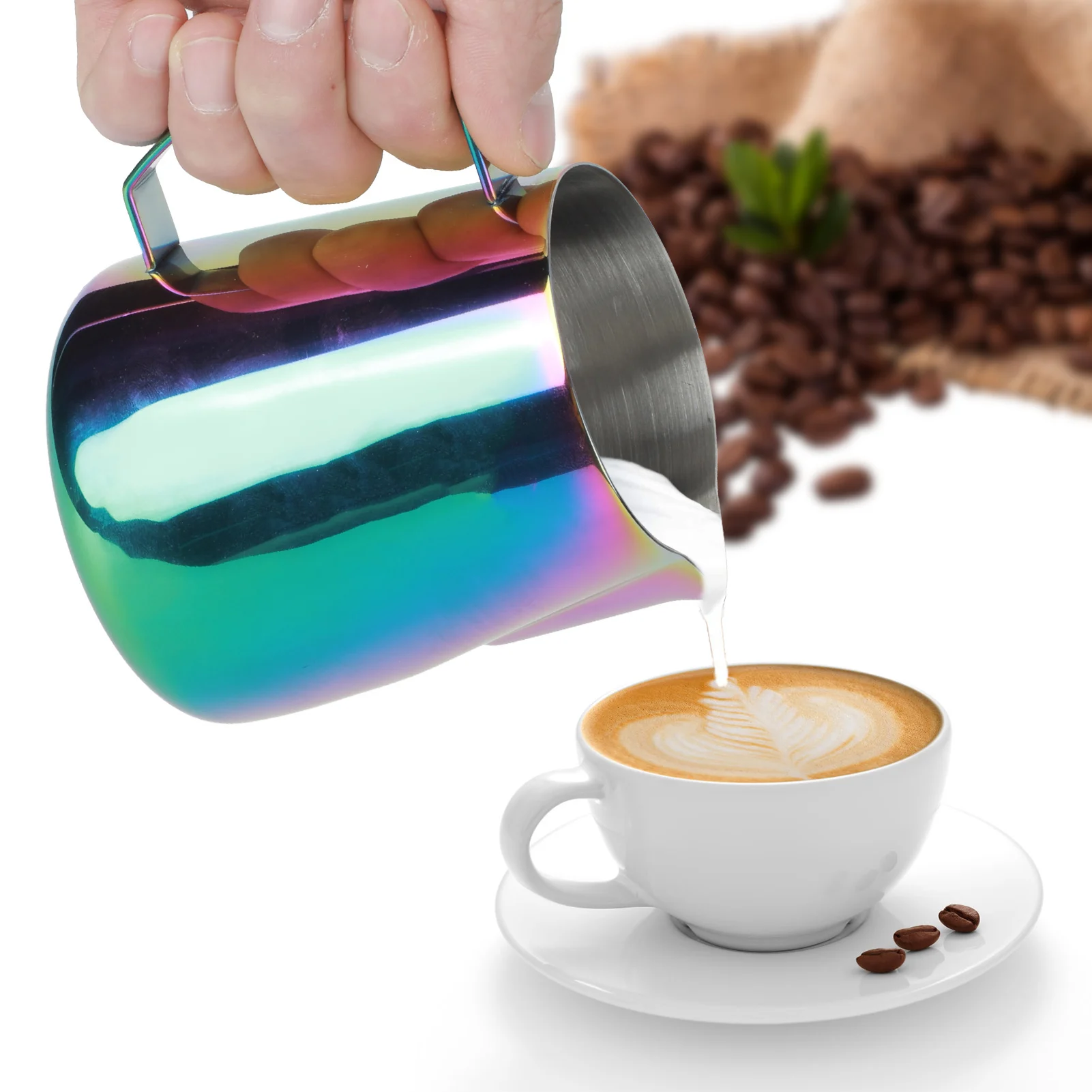 Stainless Steel Coffee Jug Latte Art Pitcher 400ml/600ml Milk Frothing Cup Cream Frother Maker Kitchen Stencils