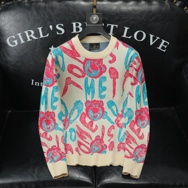 Outono/inverno masculino camisola de malha pullovers impressão em torno do pescoço camisola 2025 designer qualidade casual masculino kint jumper