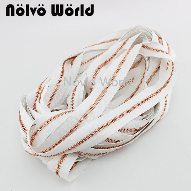 2-10 yards White Tape Rose Gold Teeth High-Grade 5# Metal Zipper For Wallet Purse Bag Hangbag Sewing Decorative Accessories