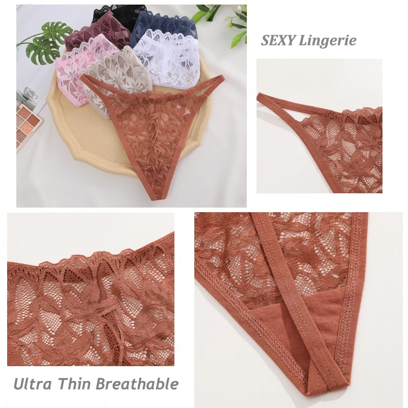 4PCS/Set Women Sexy Lace Thongs G-String Floral Lace Panties Hollow Out Breathable Underwear Female Sexy Intimates Lingerie S-XL