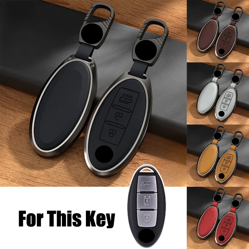 Aluminum Alloy Leather Car Key Case Cover For Nissan Almera March Micra Livina Juke Leaf Sentra Sylphy Maxima Altima Armada GTR