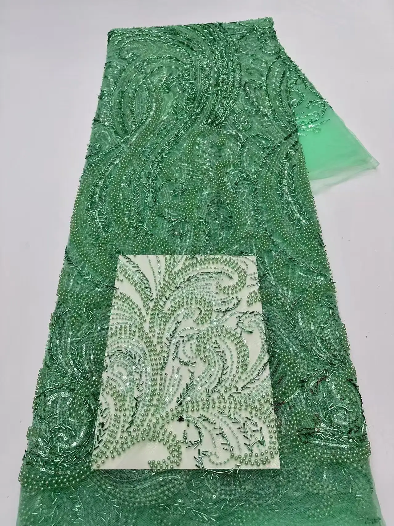 African fabric for women Best Quality French Mesh Lace Fabric with Sequins Beaded Tassels 5 Yards for Sewing Party Dresses