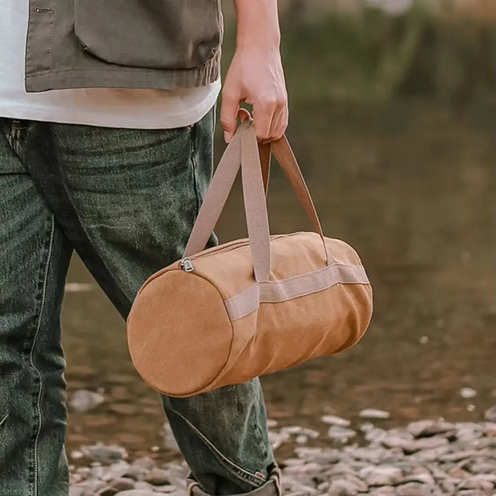 Large Capacity Tent Peg Storage Bag Double Thick Layers Cylinder Shape Camping Tools Storage Bag Easy Carry Design Lightweight