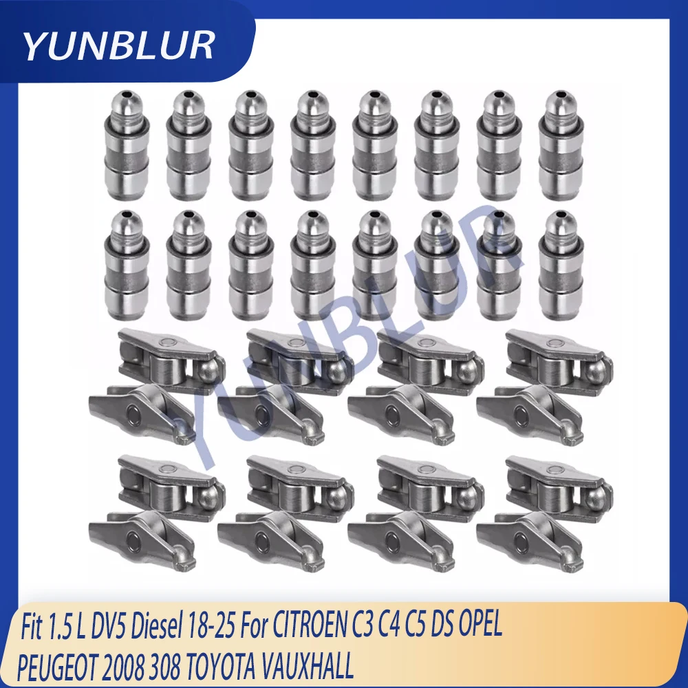 

16x Rocker Arm / 16x Valve Lifters Kit Fit 1.5 L DV5 Diesel 18-25 For CITROEN C3 C4 C5 DS OPEL PEUGEOT 2008 308 TOYOTA VAUXHALL