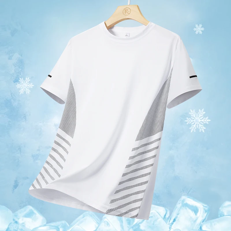 Summer Ice Silk Short sleeved T-shirt Cool, refreshing, breathable, and quick drying clothes Running sports minimalist sweatshir