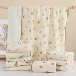 Cotton Baby Muslin Swaddle Blanket Print Soft Breathable Comfy Baby Receiving Blanket For Infant Boys Girls Bean Velvet Blanket