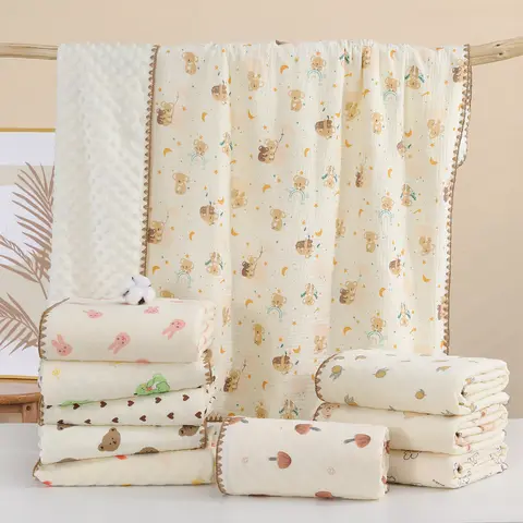 코튼 베이비 모슬린 Swaddle 담요 인쇄 부드러운 통기성 편안한 아기 유아 소년을위한 담요를받는 소녀 콩 벨벳 담요