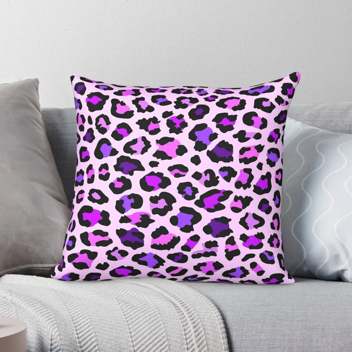 Purple Leopard Faux Square Pillowcase Polyester Linen Velvet Printed Zip Decor Throw Pillow Case Sofa Cushion Cover 45x45
