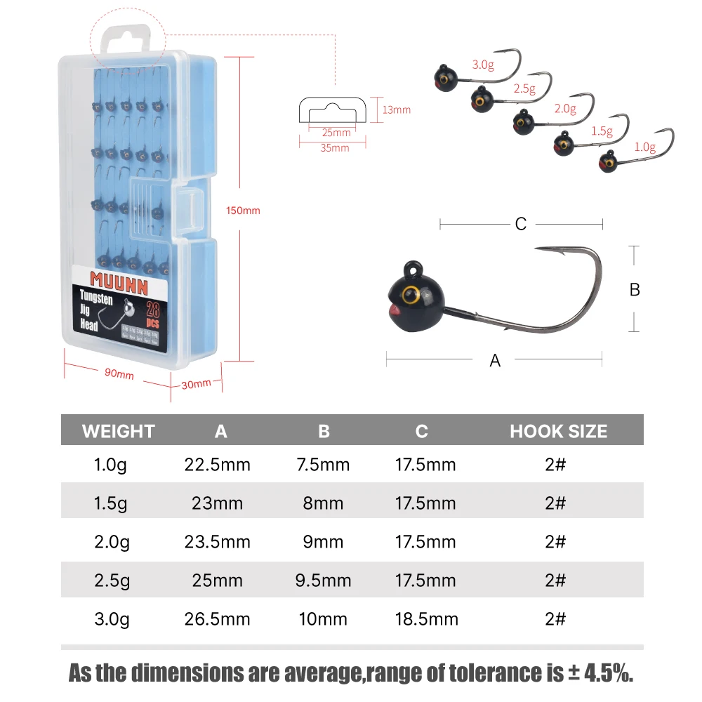 MUUNN Tungsten Light Jig Head Kit,1g-3g Shaky Rig Rockfish Jigging Wrasse Perch Bluegill Soft Lure MANTIS AJING Hooks