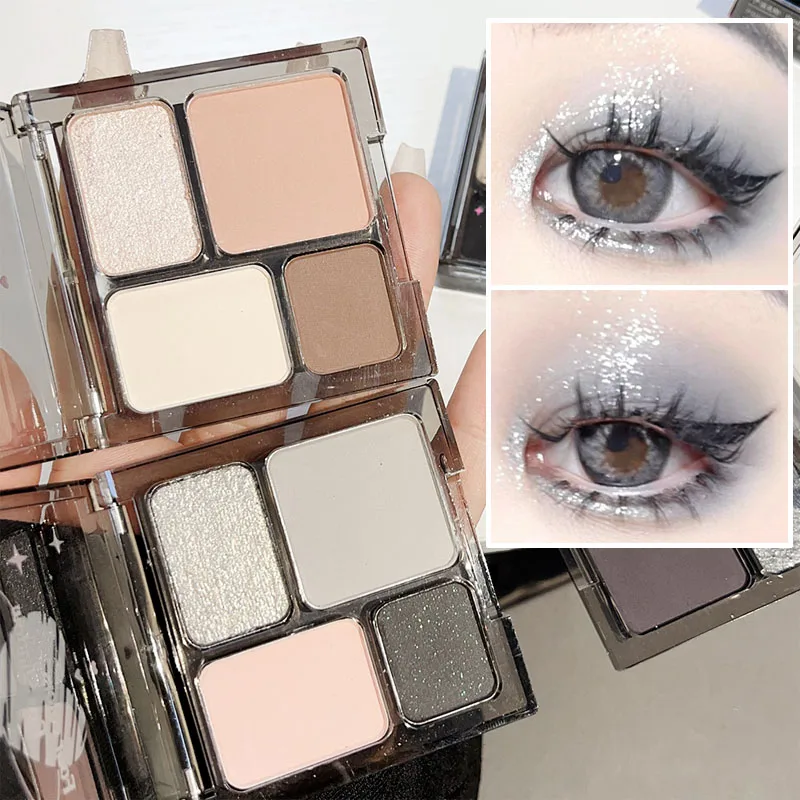 Smokey Glitter Eyeshadow Palette 4 Colors Long Lasting Pearlescent Shimmer Eye Makeup Pigment Diamond Eyeshadow Korean Cosmetics