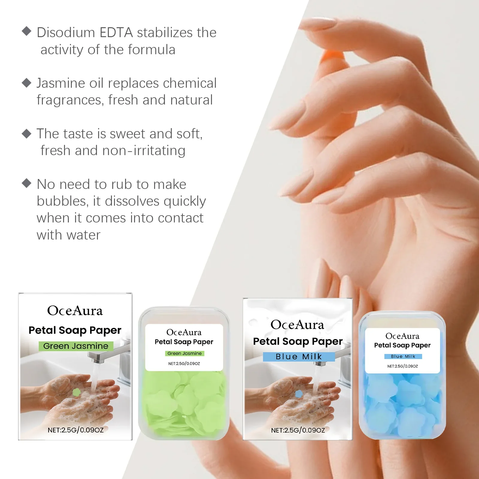 

OCEAURA Flower Petal Hand Soap Sheets - Portable Travel Soap Paper Mild Moisturizing Dry Hands Cleansing Dissolving Hand Wash