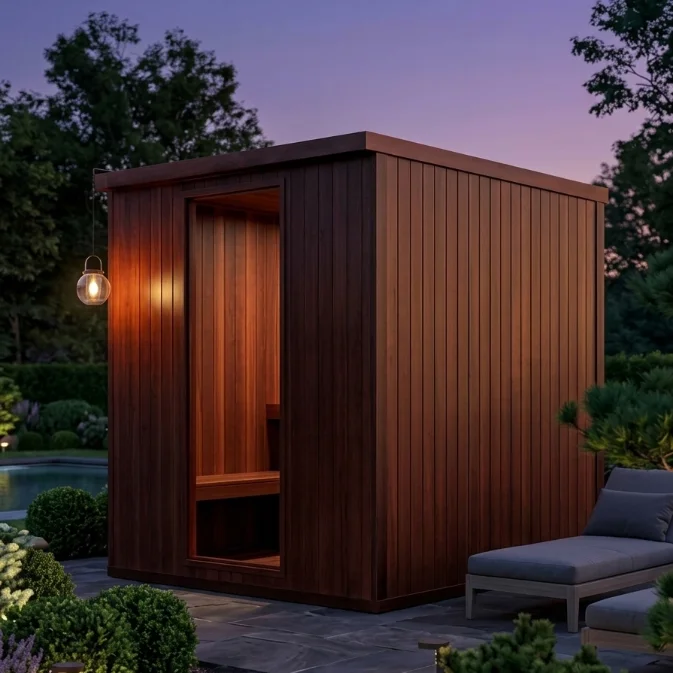 Modern Red Cedar Cube Outdoor Sauna RoomSolid Wood Garden Dry Steam Sauna Cabin For Villa Backyard With Optional Sauna Heater
