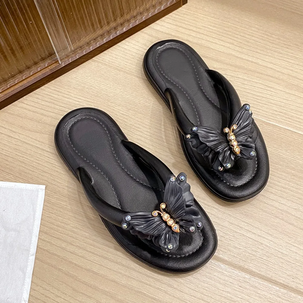 

Милые разноцветные тапочки-бабочки из ЭВА, противоскользящие милые шлепанцы на толстой подошве, летние женские уличные тапочки