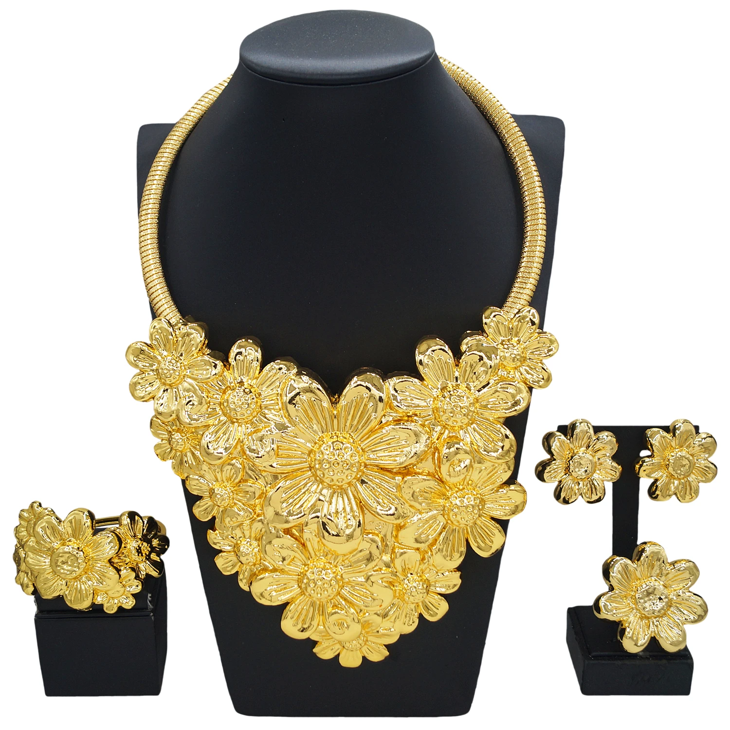 

Yulaili's new Dubai luxury gold-plated jewelry four-piece set of flowers with atmospheric and exquisite romantic dating gifts fo