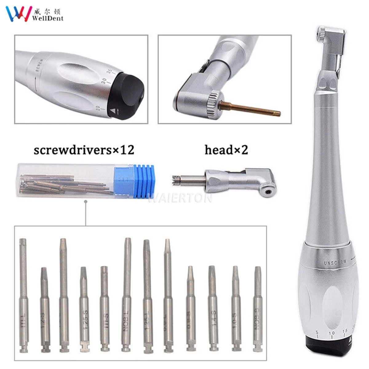 

Dental Universal Implant Torque with 12pcs Drivers Wrench Dentistry Latch Head Handpiece 5 To 35 N.cm Dental Instrument